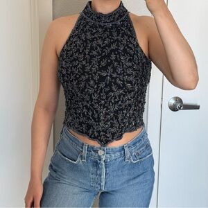 Vintage Papell Boutique Evening Top 100% Silk Beaded